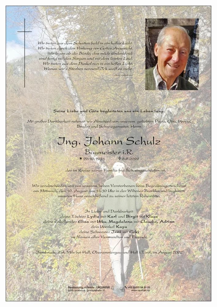 Traueranzeige von Johann Schulz