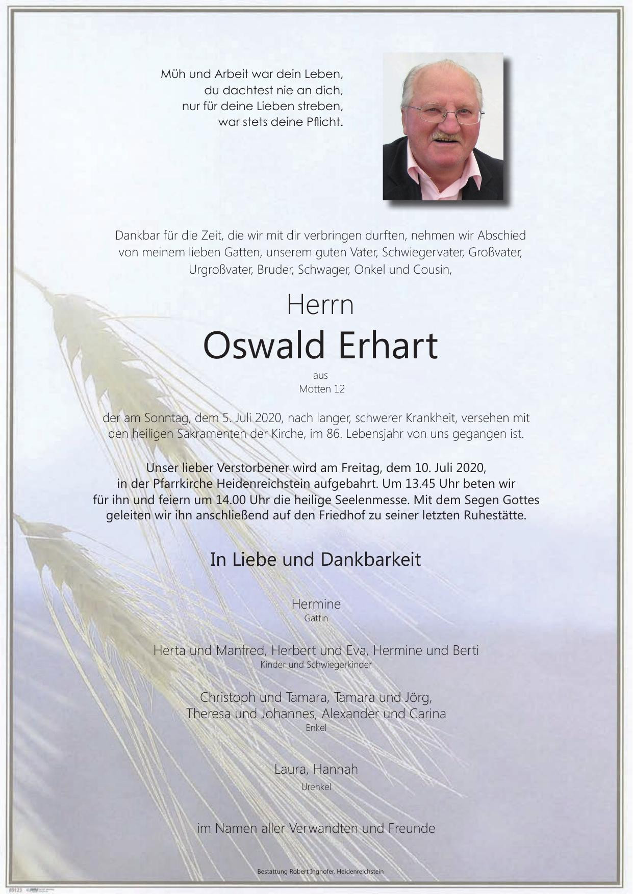 Traueranzeige von Oswald Erhart