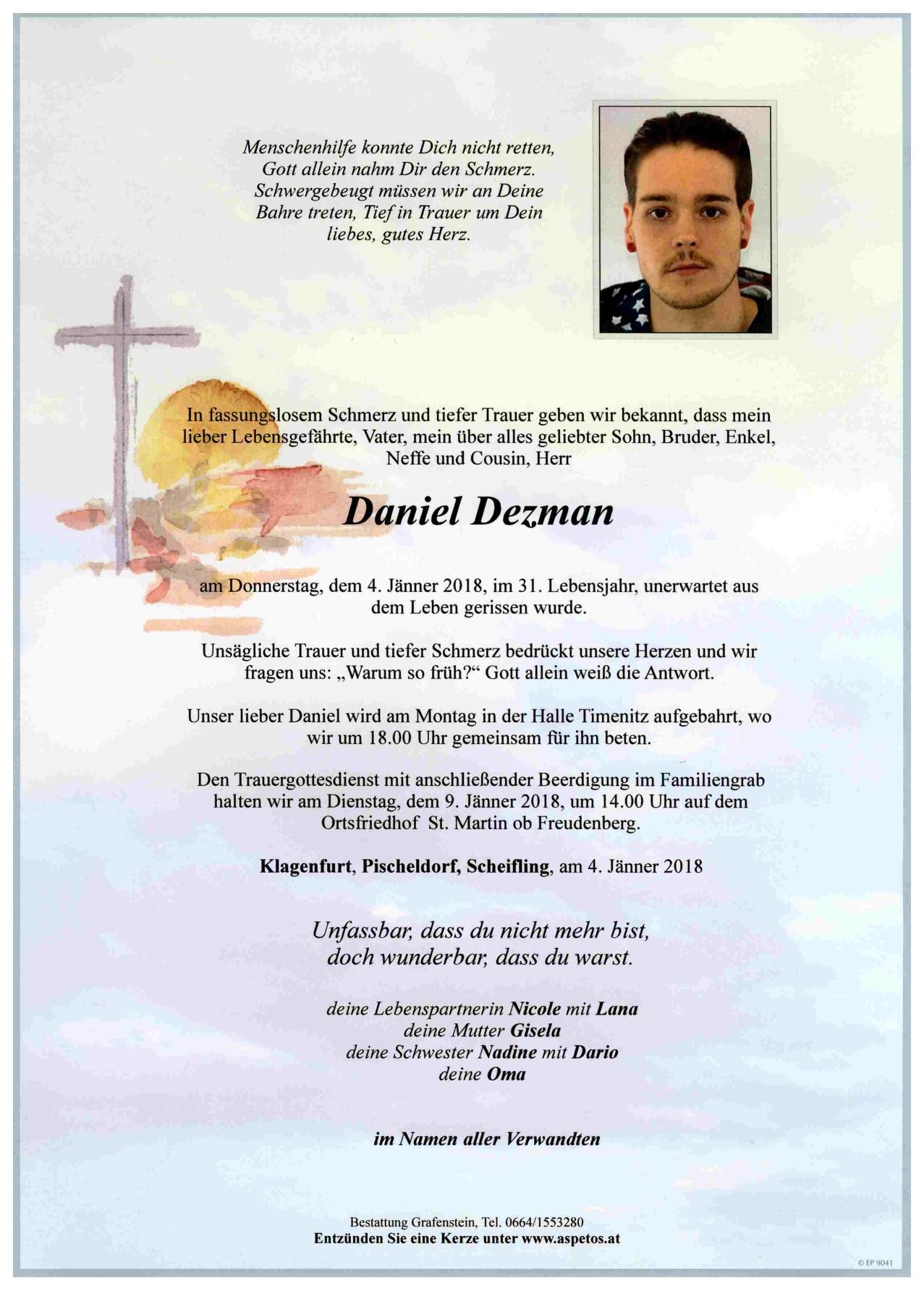 Traueranzeige von Daniel Dezman
