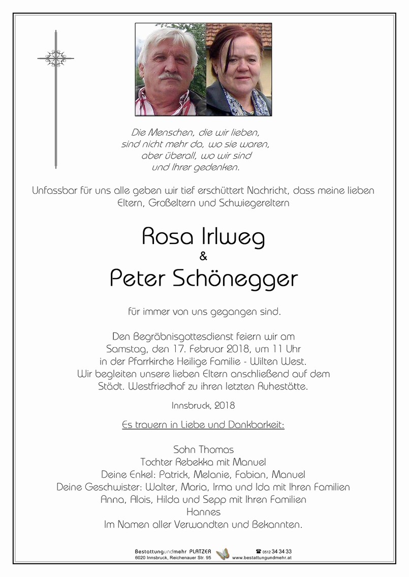 Traueranzeige von Rosa Irlweg
