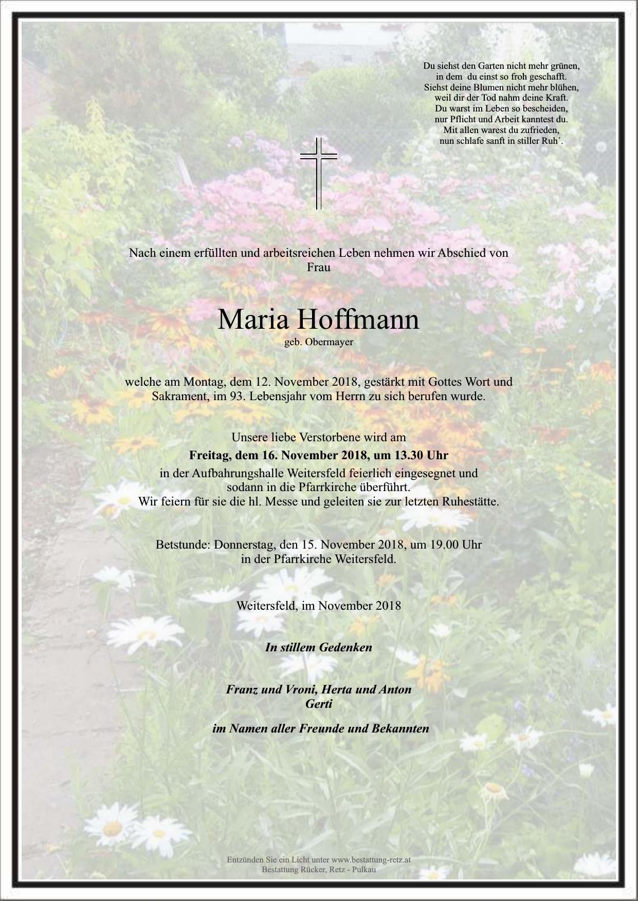 Traueranzeige von Maria Hoffmann