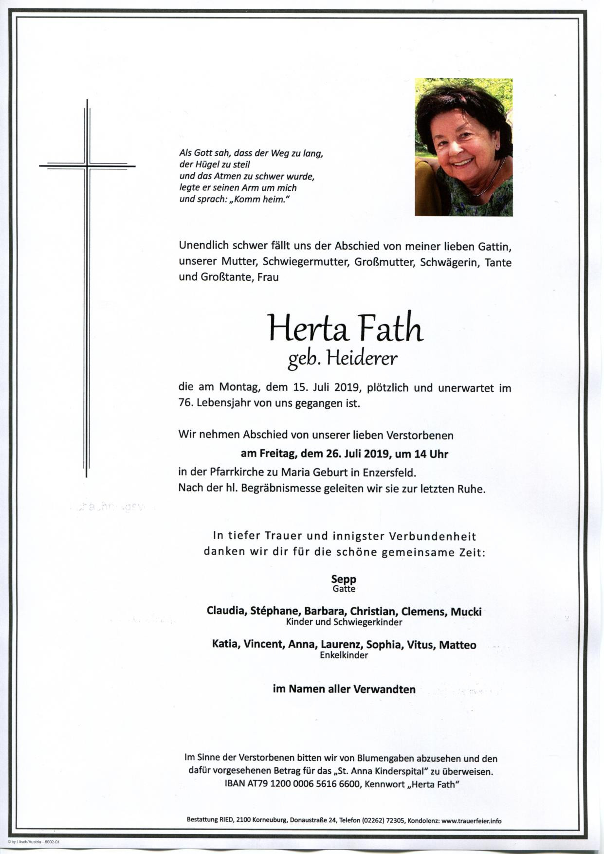 Traueranzeige von Herta Fath