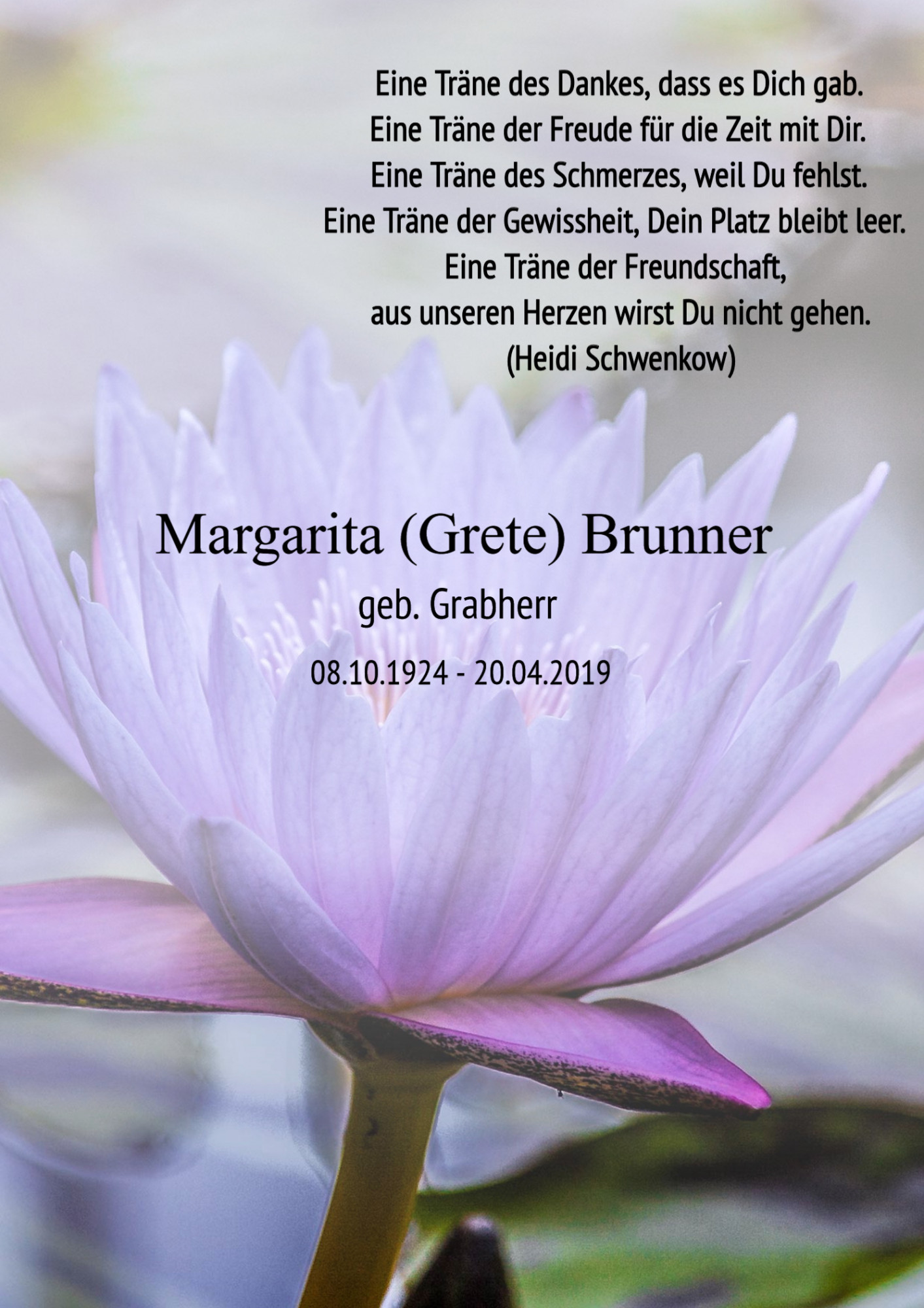 Traueranzeige von Margarita (Grete) Brunner