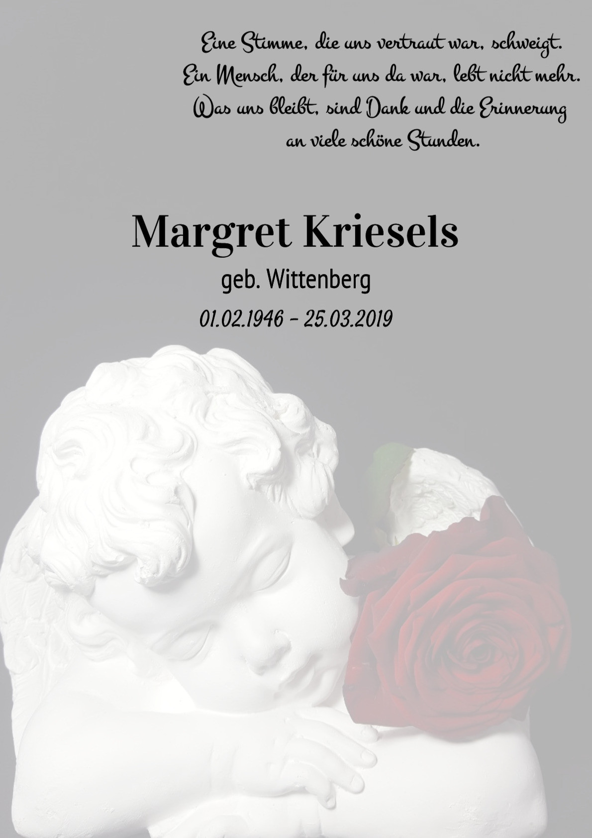Traueranzeige von Margret Kriesels