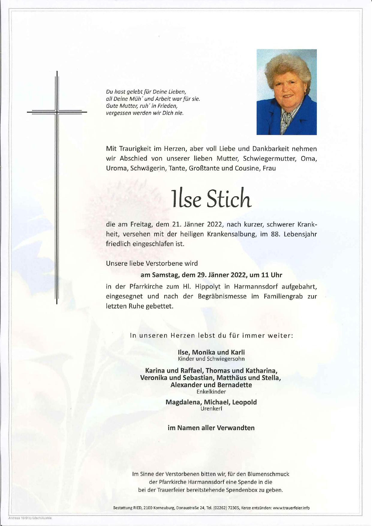 Traueranzeige von Ilse Stich
