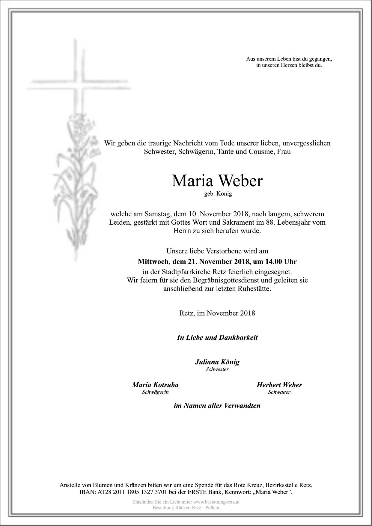 Traueranzeige von Maria Weber