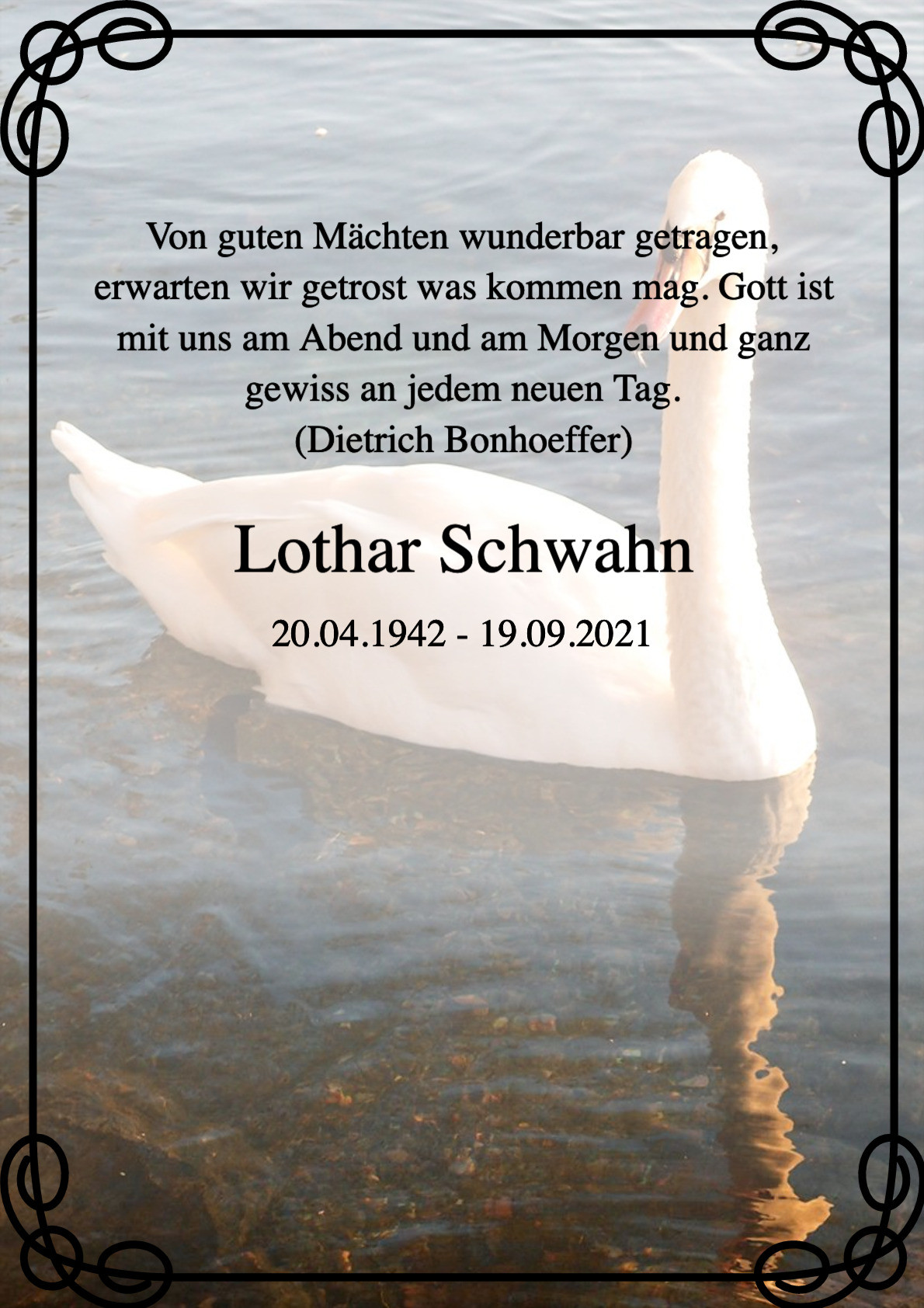 Traueranzeige von Lothar Schwahn