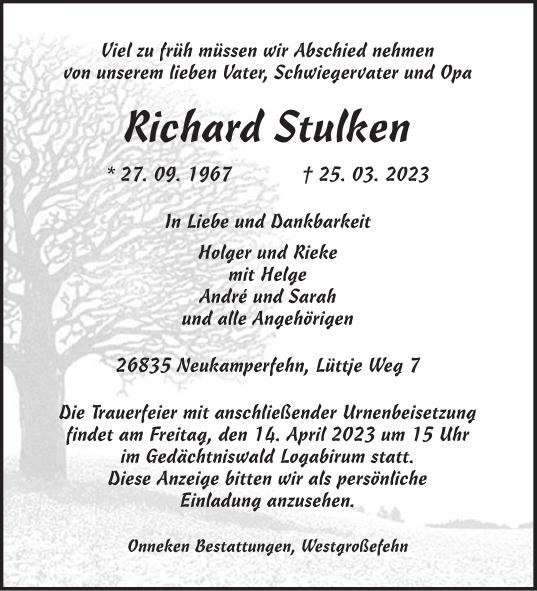 Traueranzeige von Richard Stulken