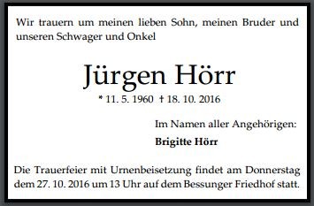 Traueranzeige von Jürgen Hörr