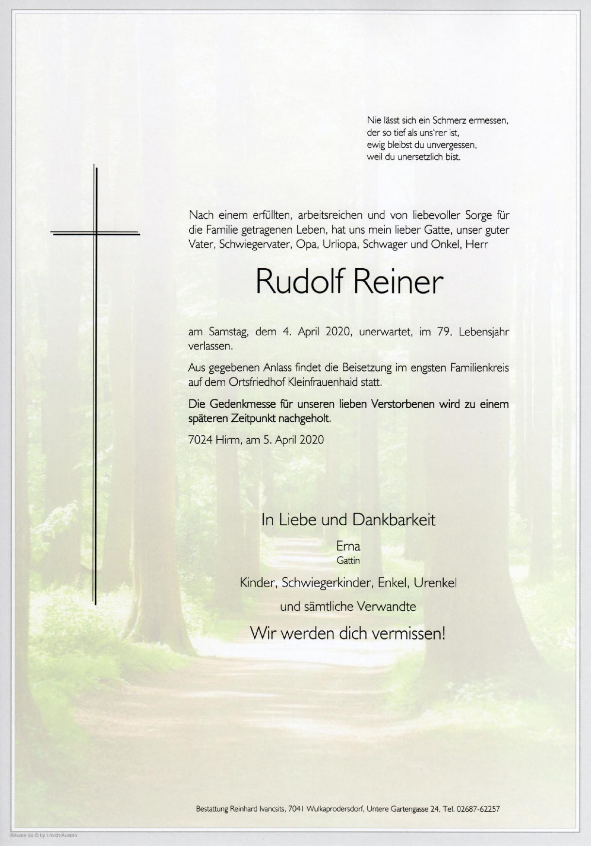 Traueranzeige von Rudolf Reiner