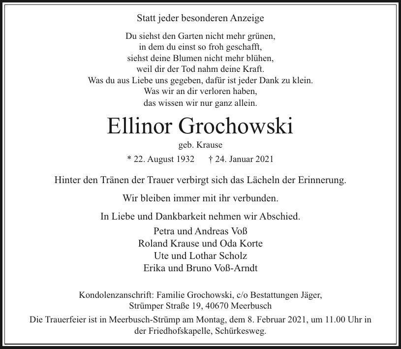 Traueranzeige von Ellinor Grochowski