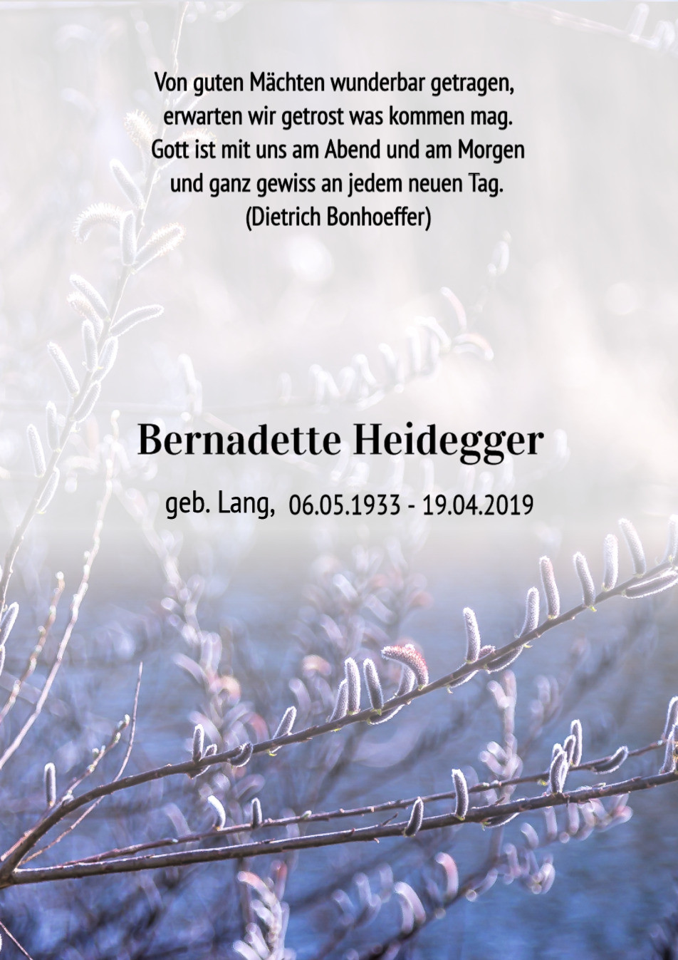 Traueranzeige von Bernadette Heidegger