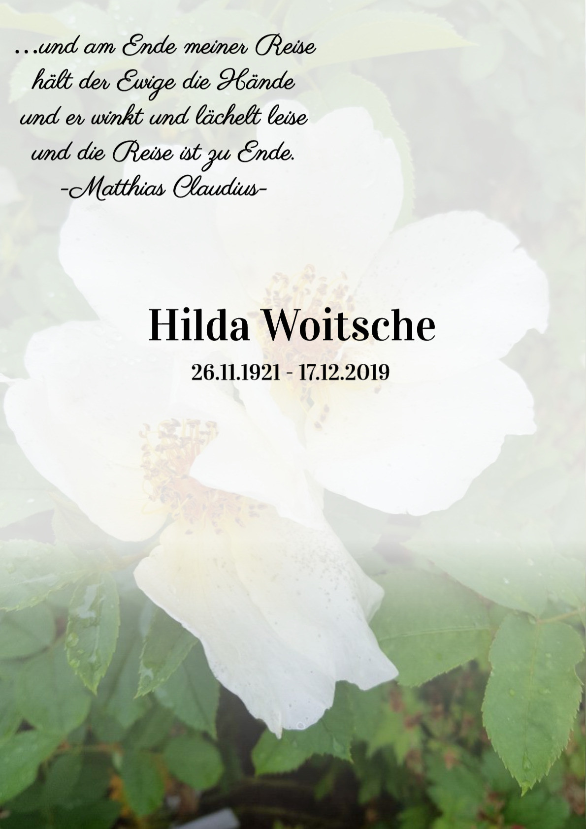 Traueranzeige von Hilda Woitsche
