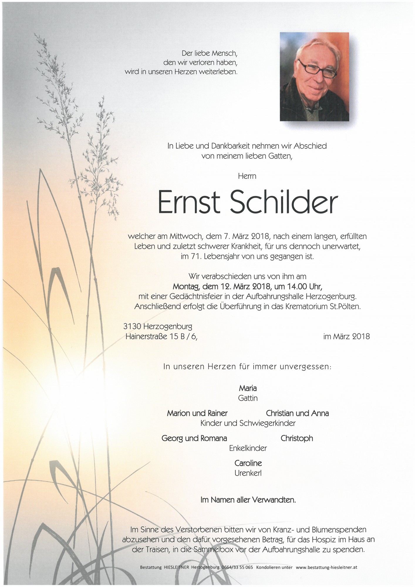Traueranzeige von Ernst Schilder