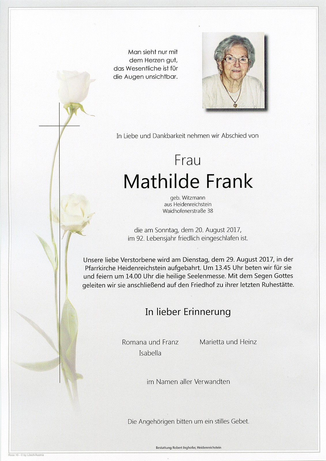 Traueranzeige von Mathilde Frank