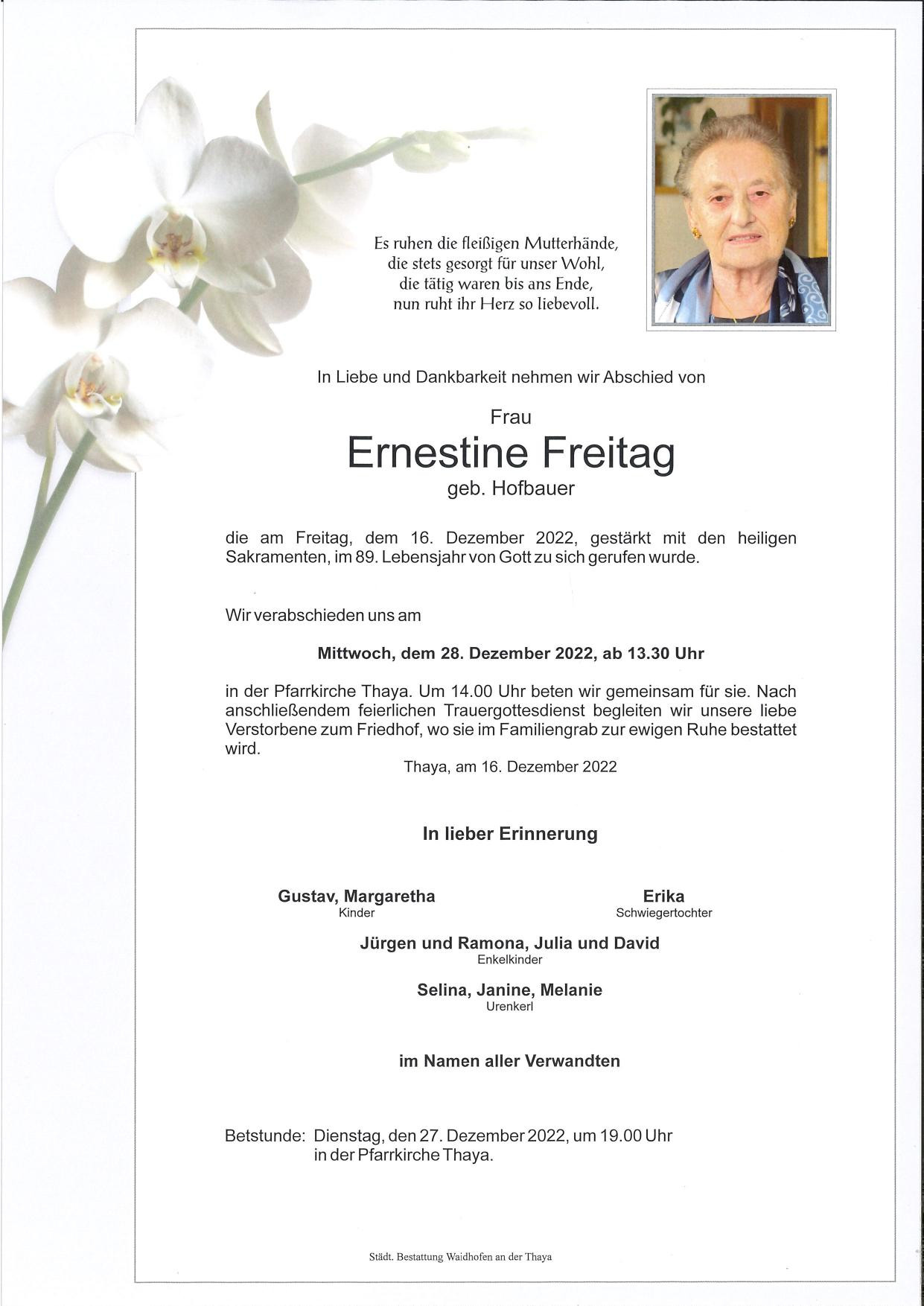 Traueranzeige von Ernestine Freitag