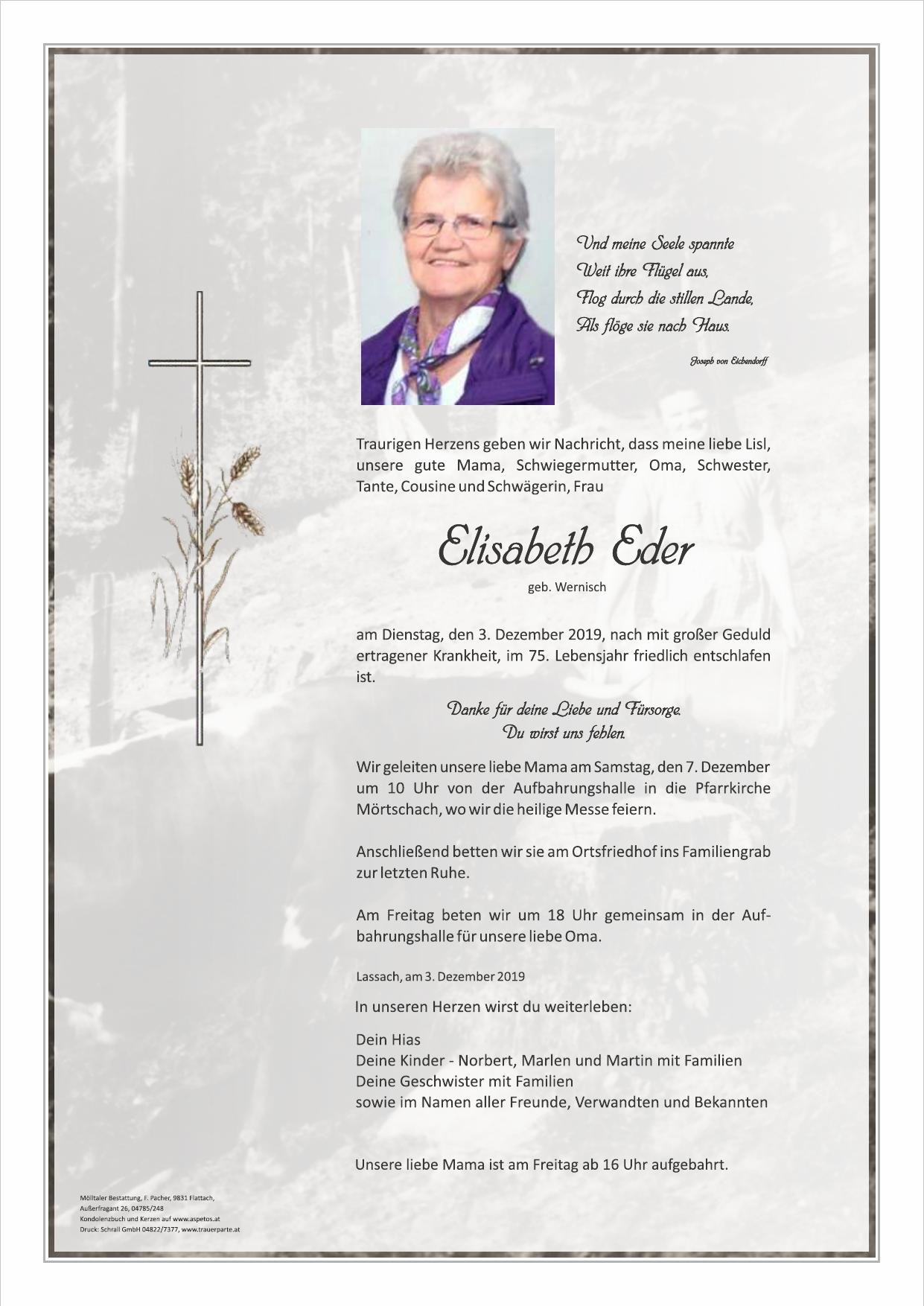 Traueranzeige von Elisabeth Eder