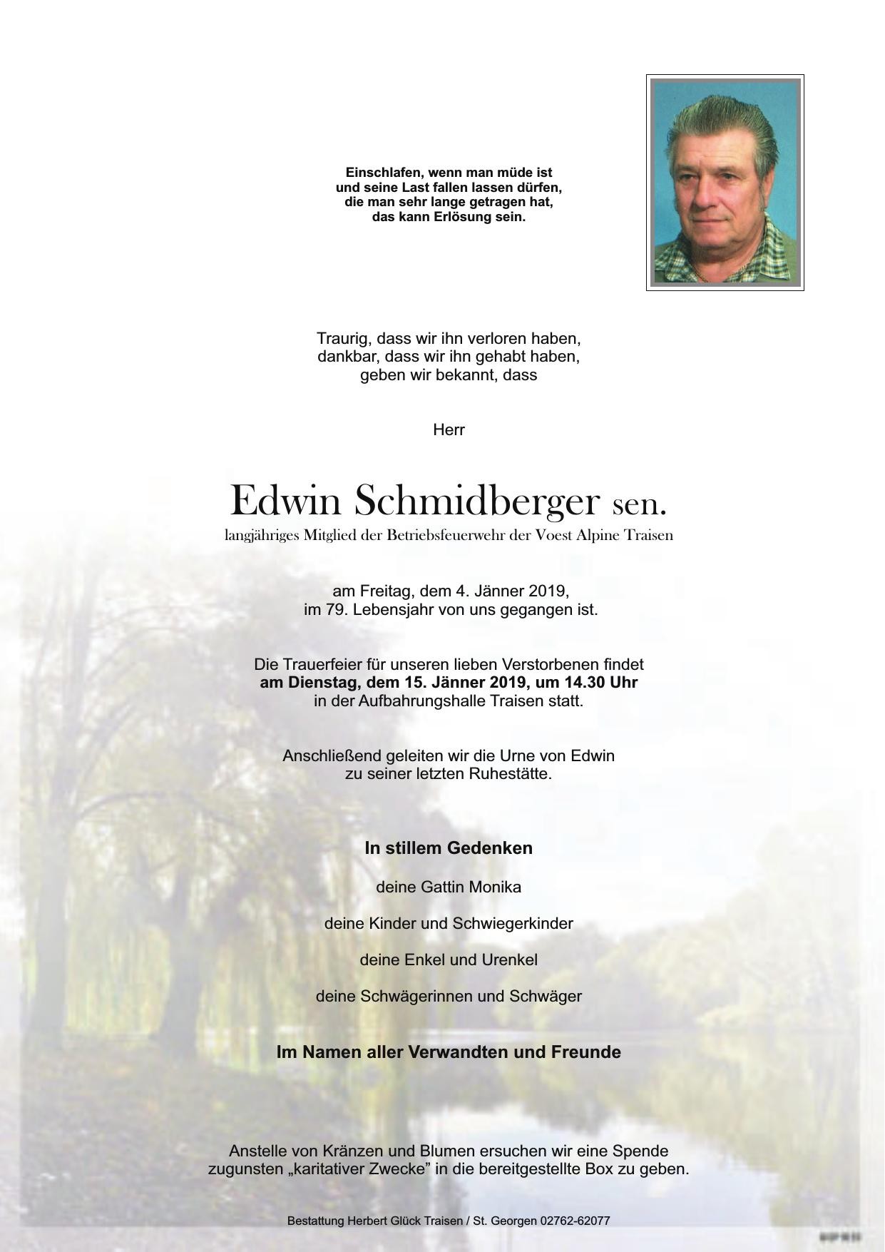 Traueranzeige von Edwin Schmidberger