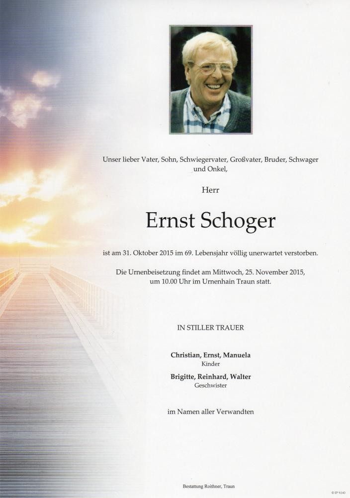 Traueranzeige von Ernst Schoger
