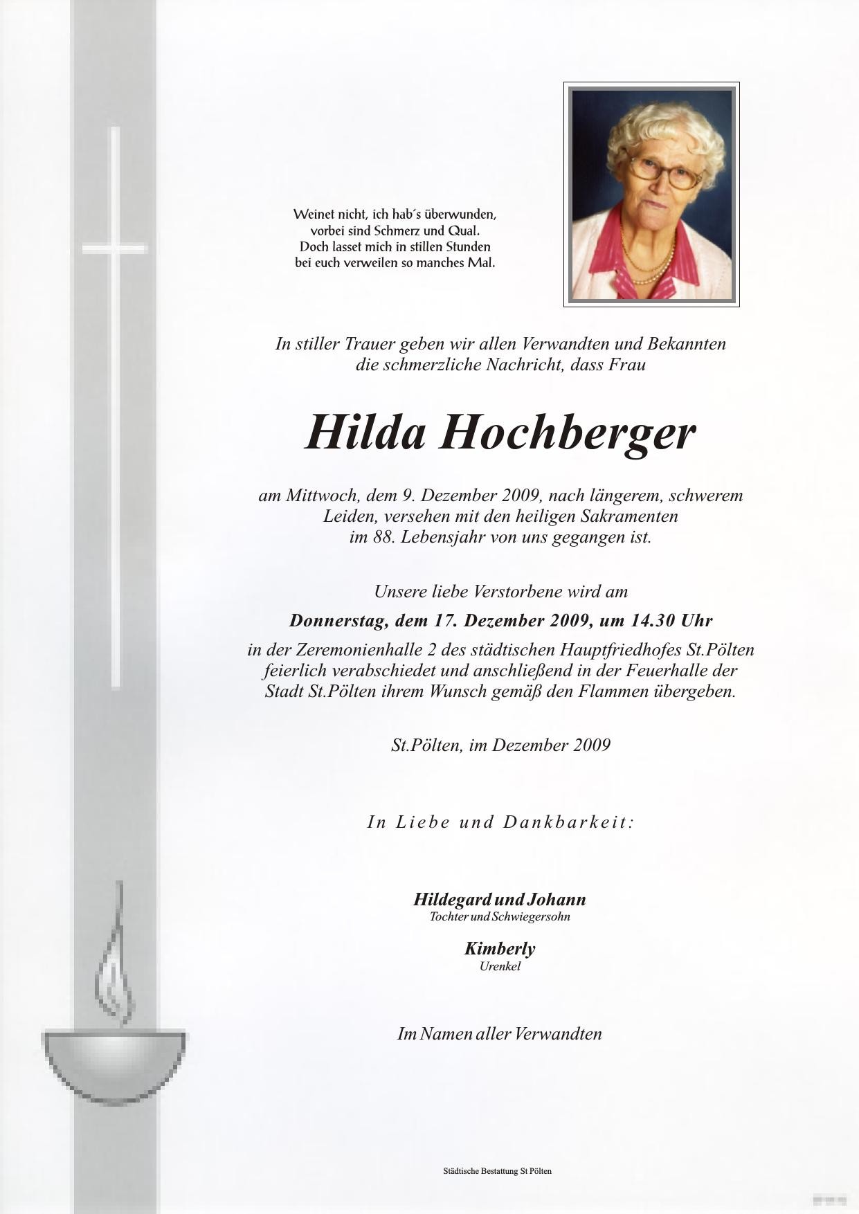 Traueranzeige von Hilda Hochberger