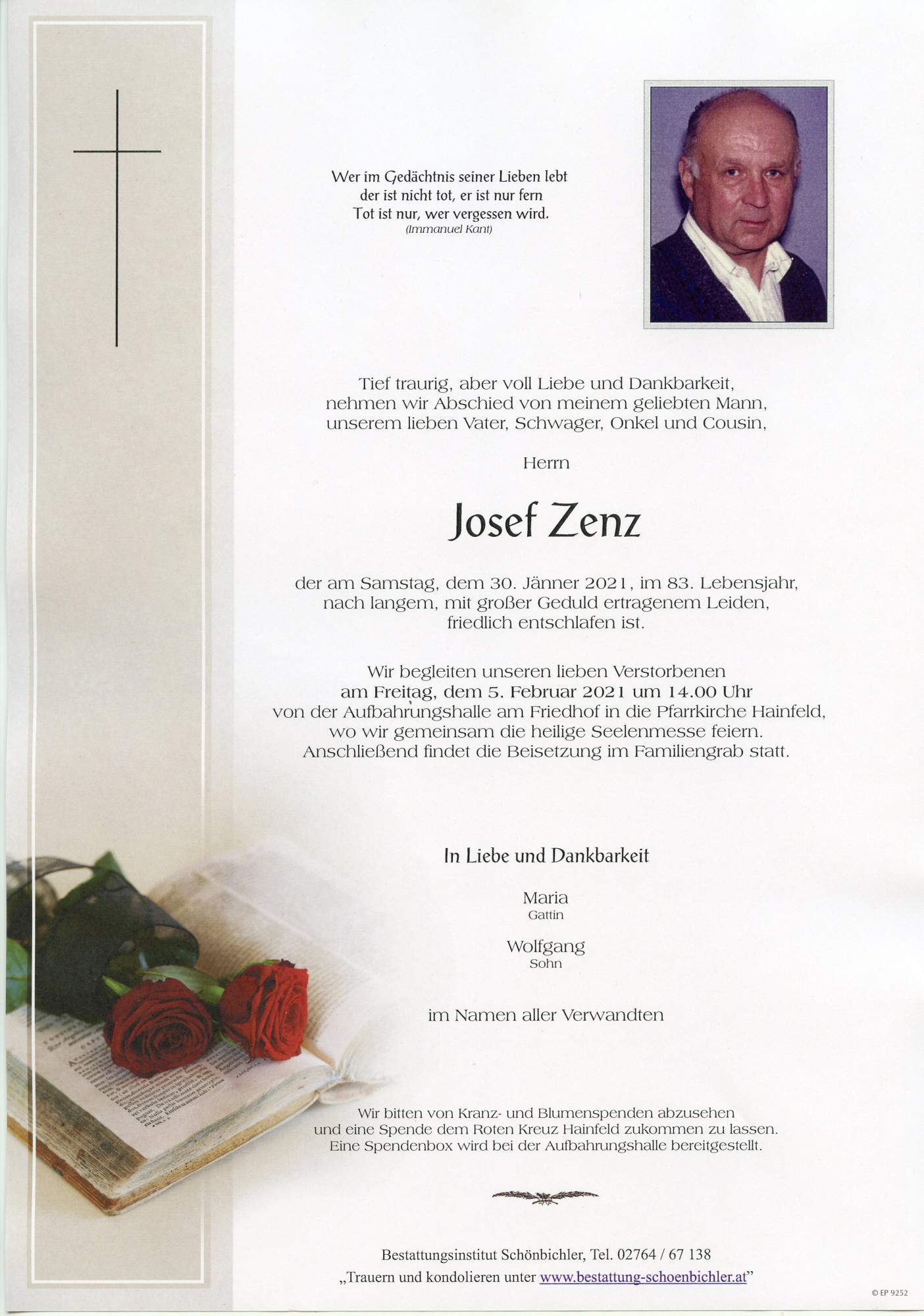 Traueranzeige von Josef Zenz