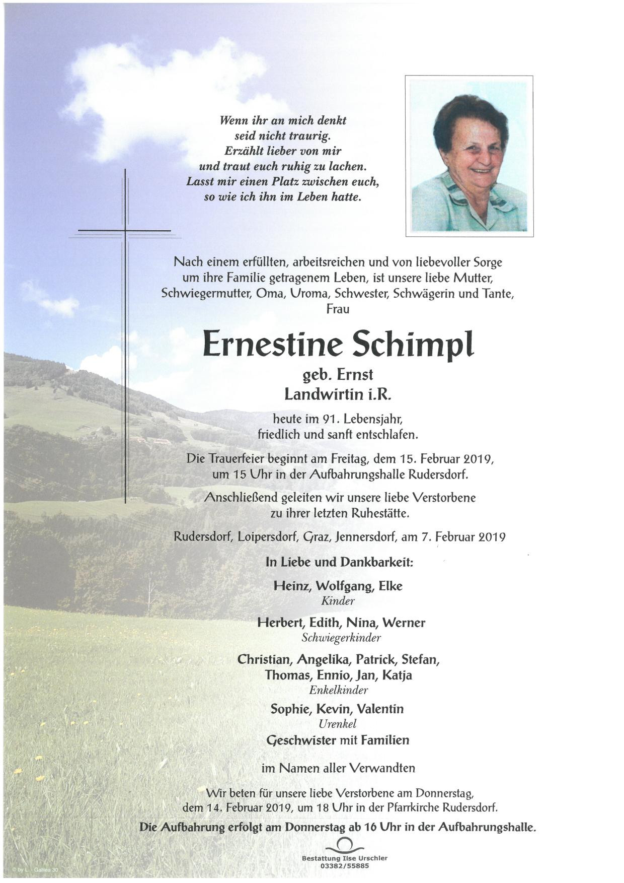 Traueranzeige von Ernestine Schimpl