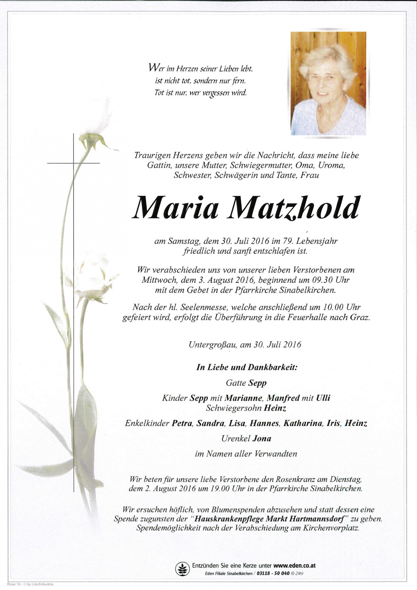 Traueranzeige von Maria Matzhold