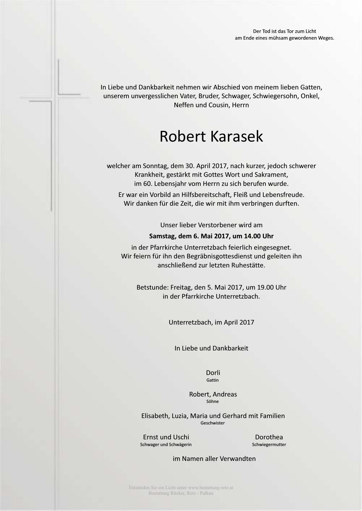 Traueranzeige von Robert Karasek