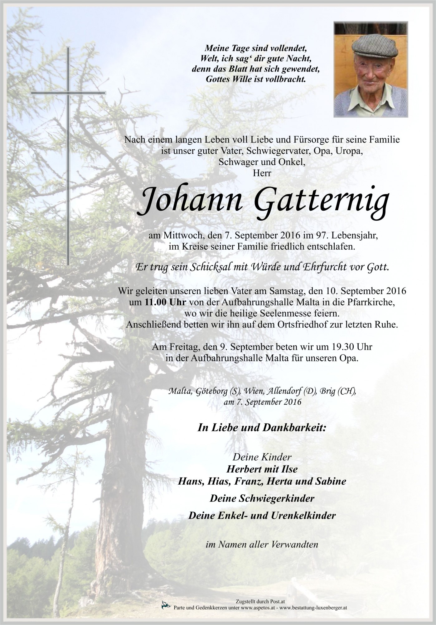 Traueranzeige von Johann Gatternig
