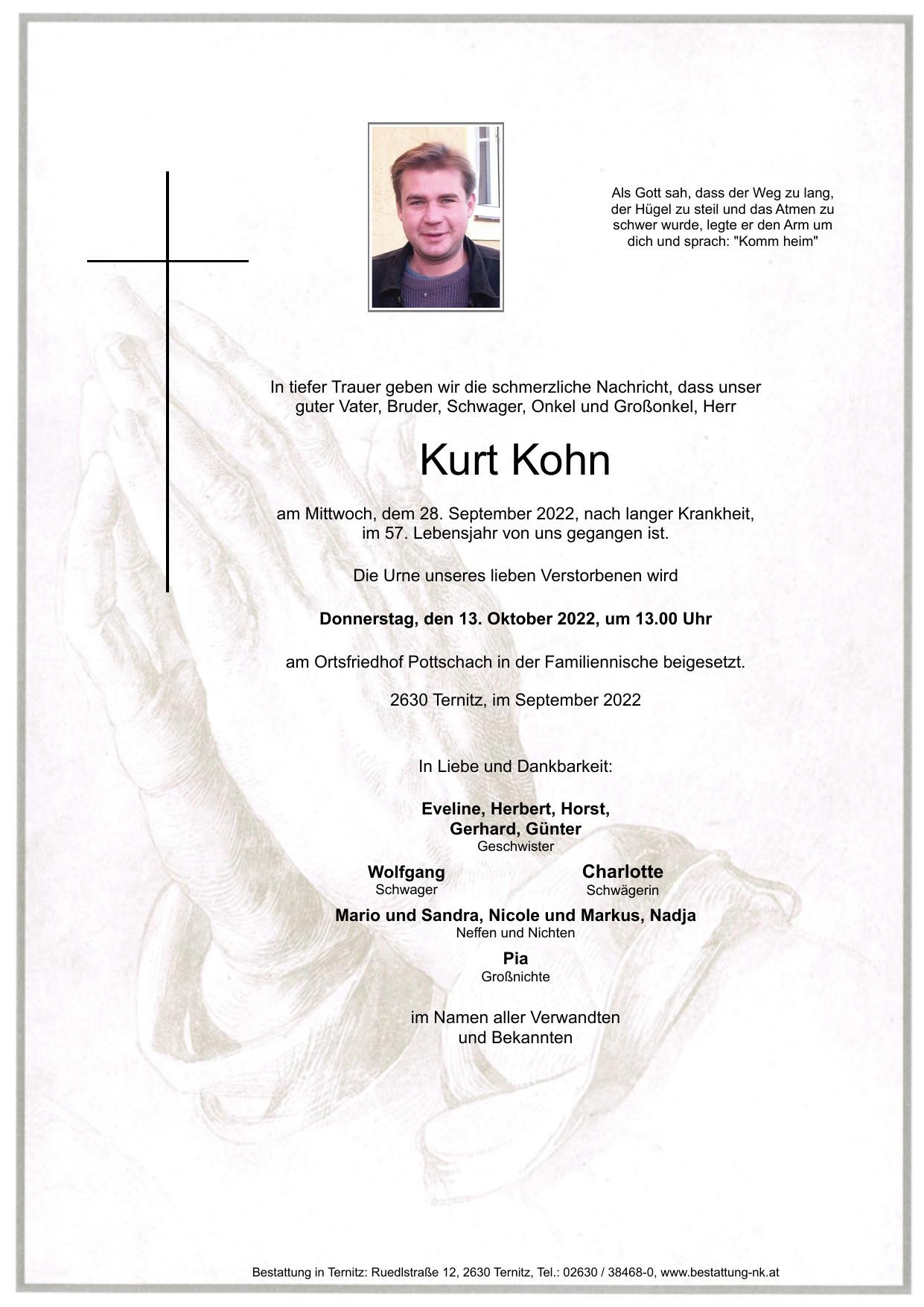 Traueranzeige von Kurt Kohn