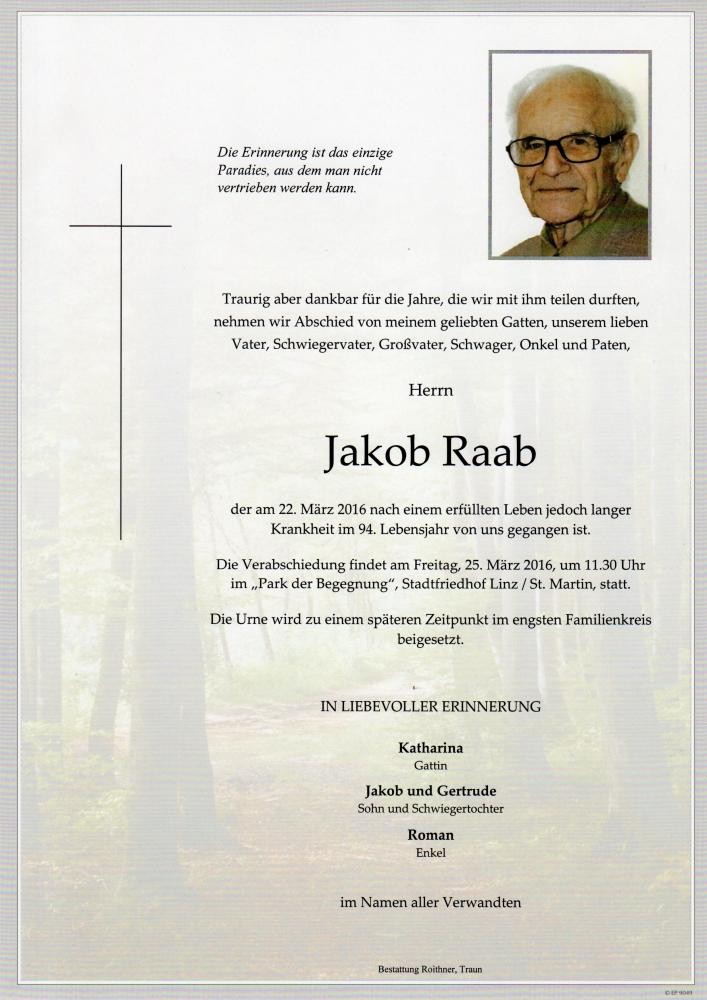 Traueranzeige von Jakob Raab