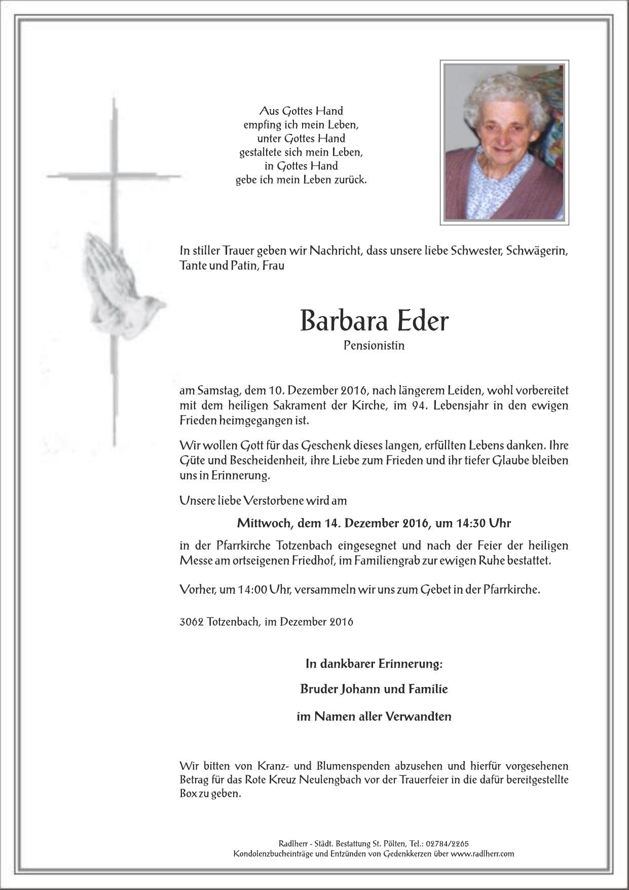 Traueranzeige von Barbara Eder