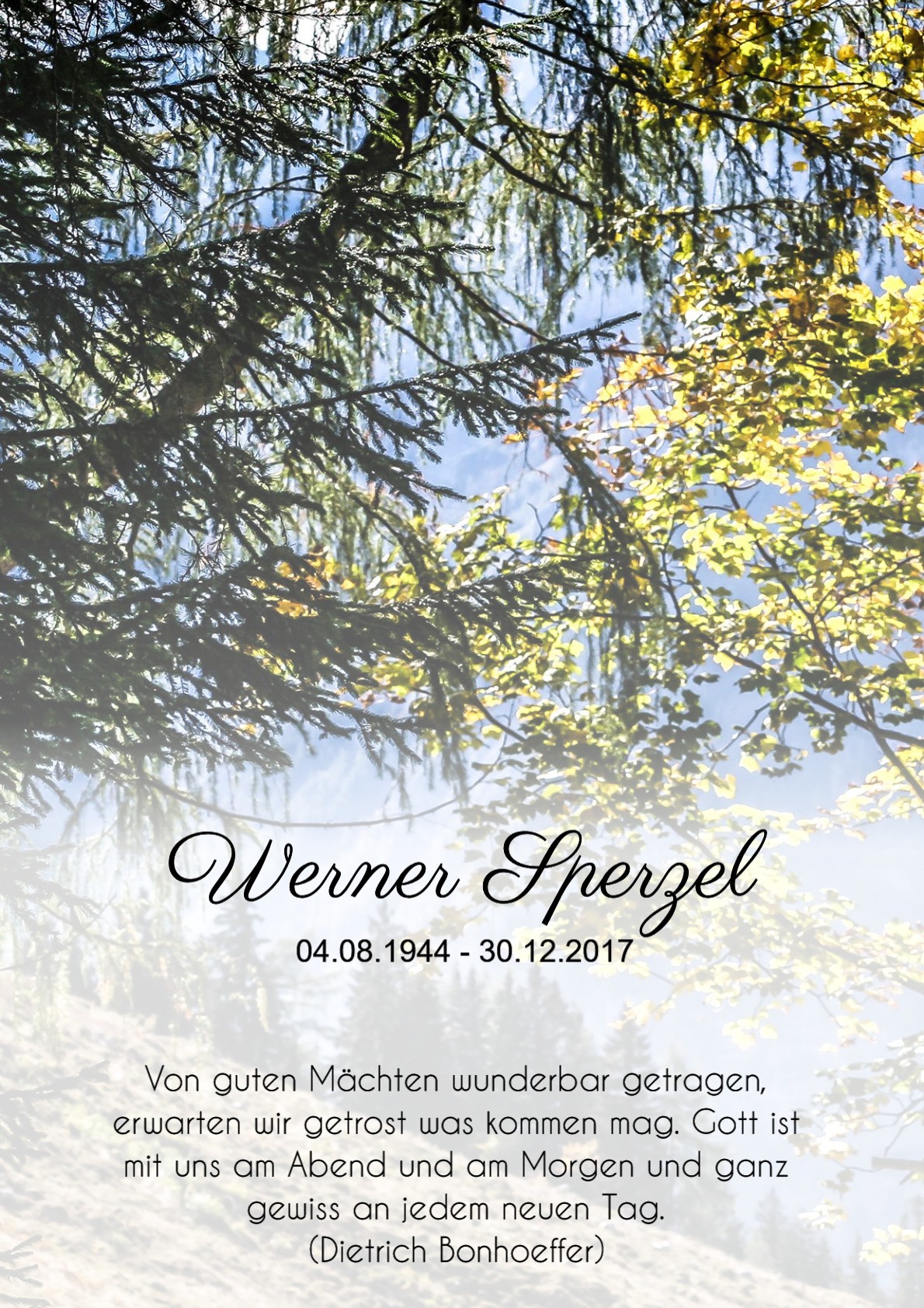 Traueranzeige von Werner Sperzel