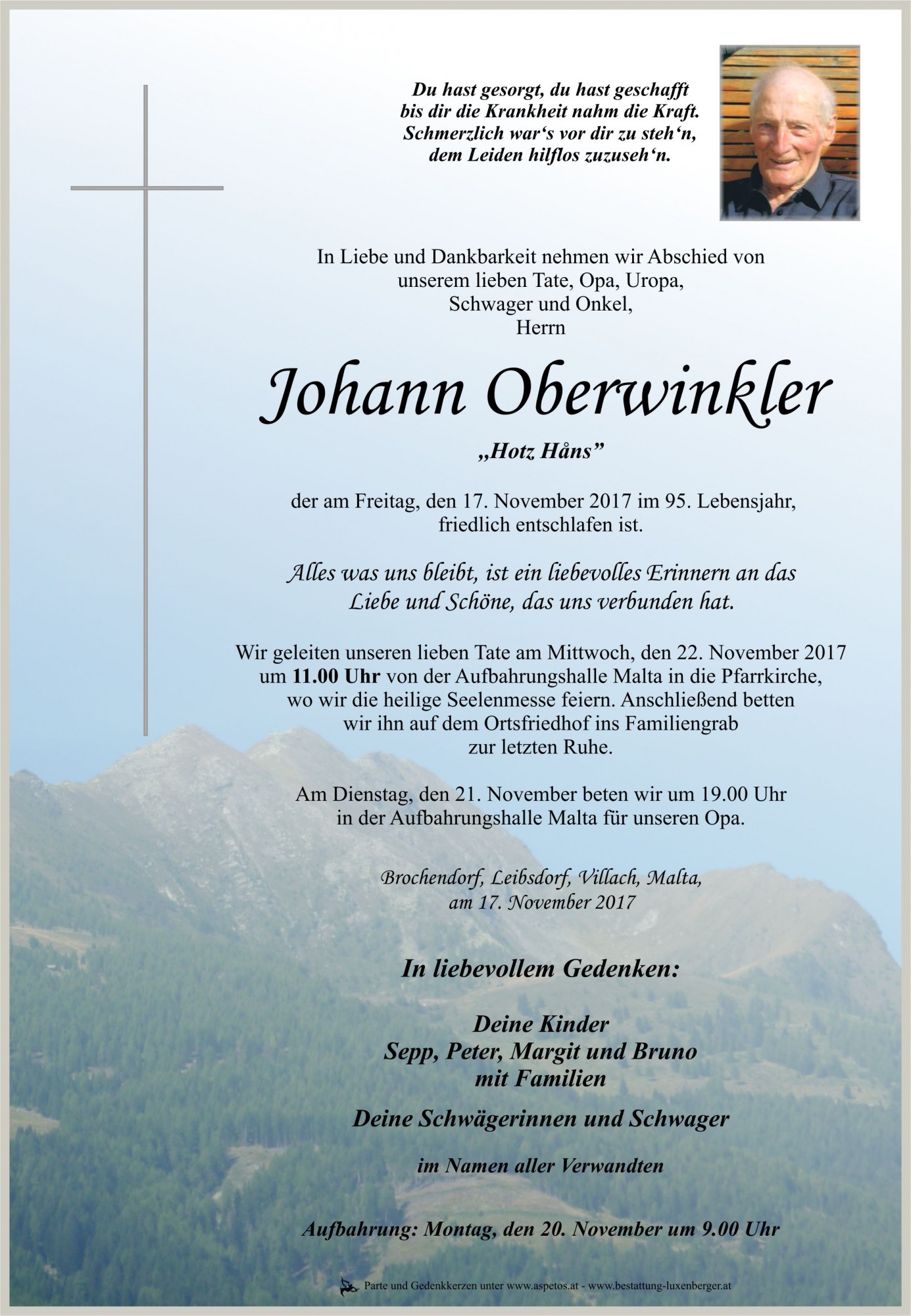 Traueranzeige von Johann Oberwinkler