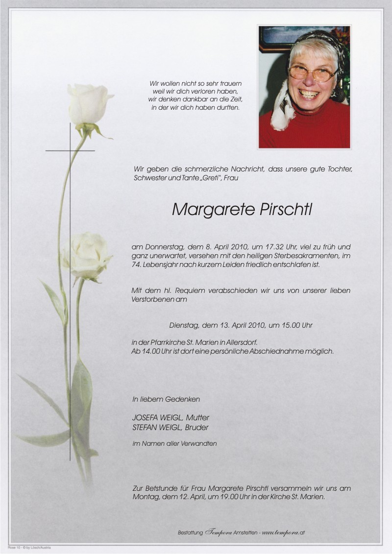 Traueranzeige von Margarete Pirschtl