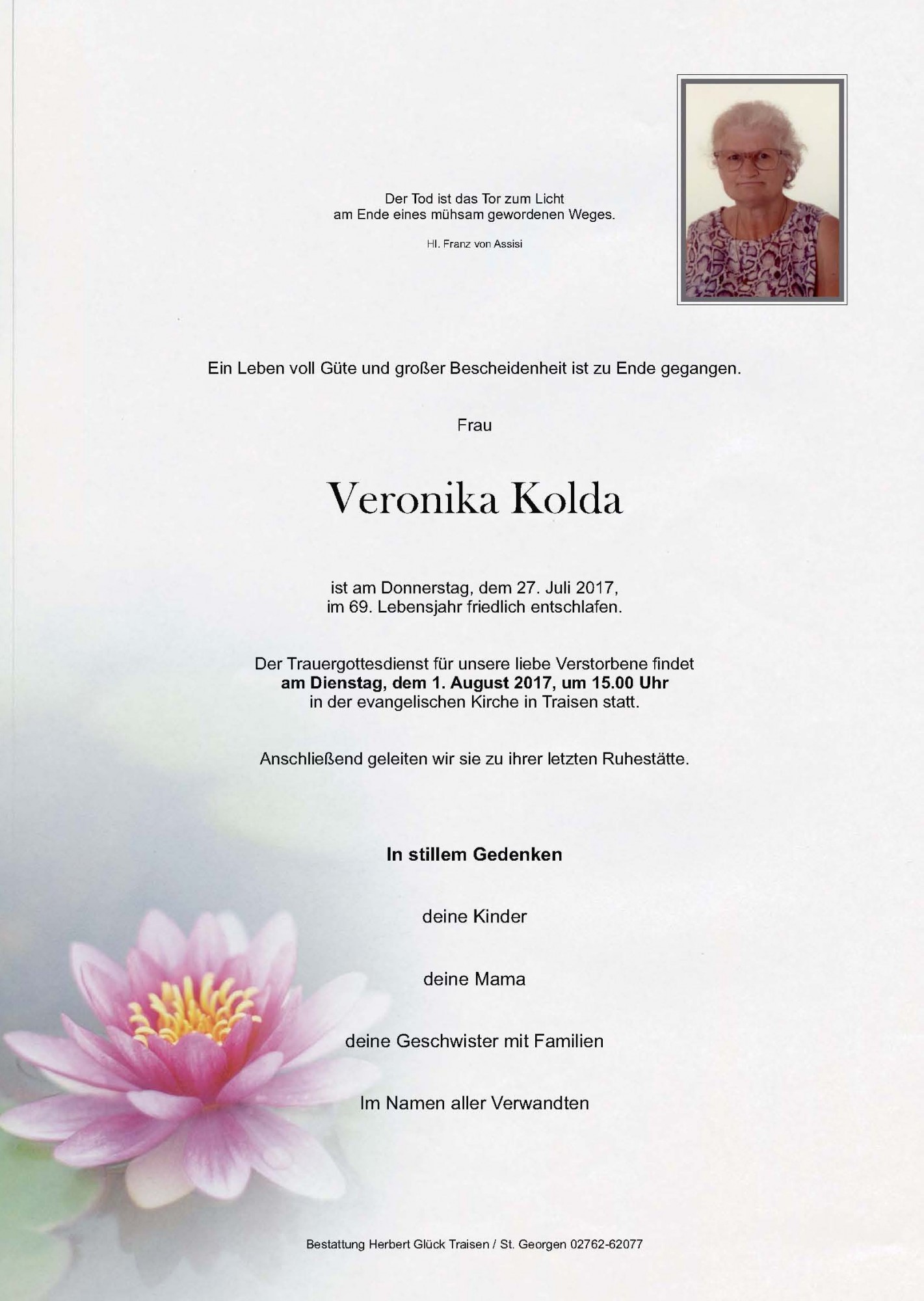 Traueranzeige von Veronika Kolda