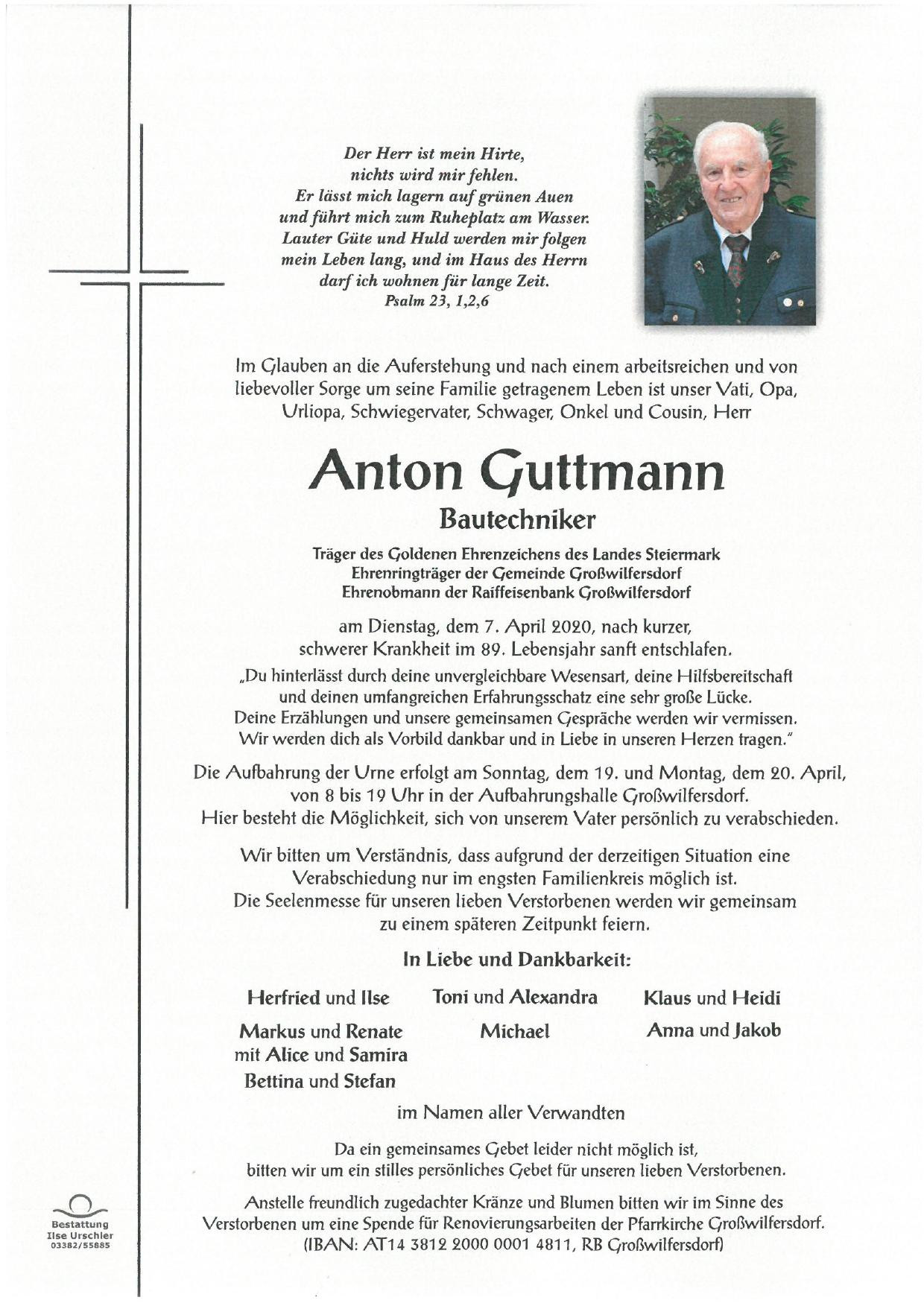 Traueranzeige von Anton Guttmann