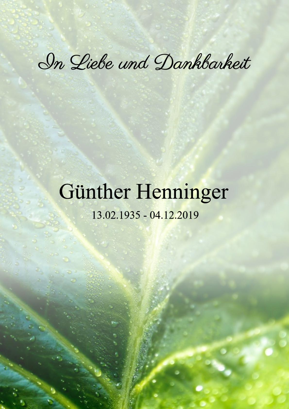 Traueranzeige von Günther Henninger