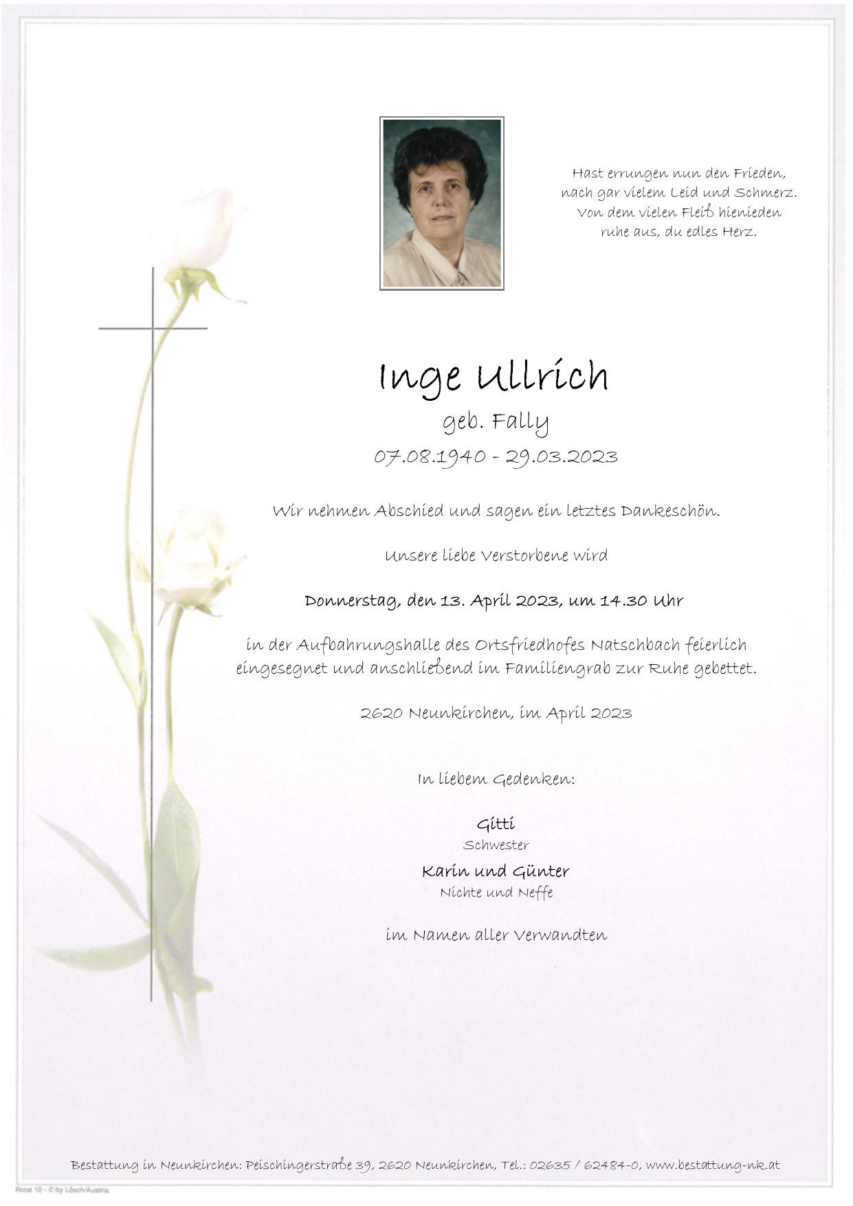 Traueranzeige von Inge Ullrich