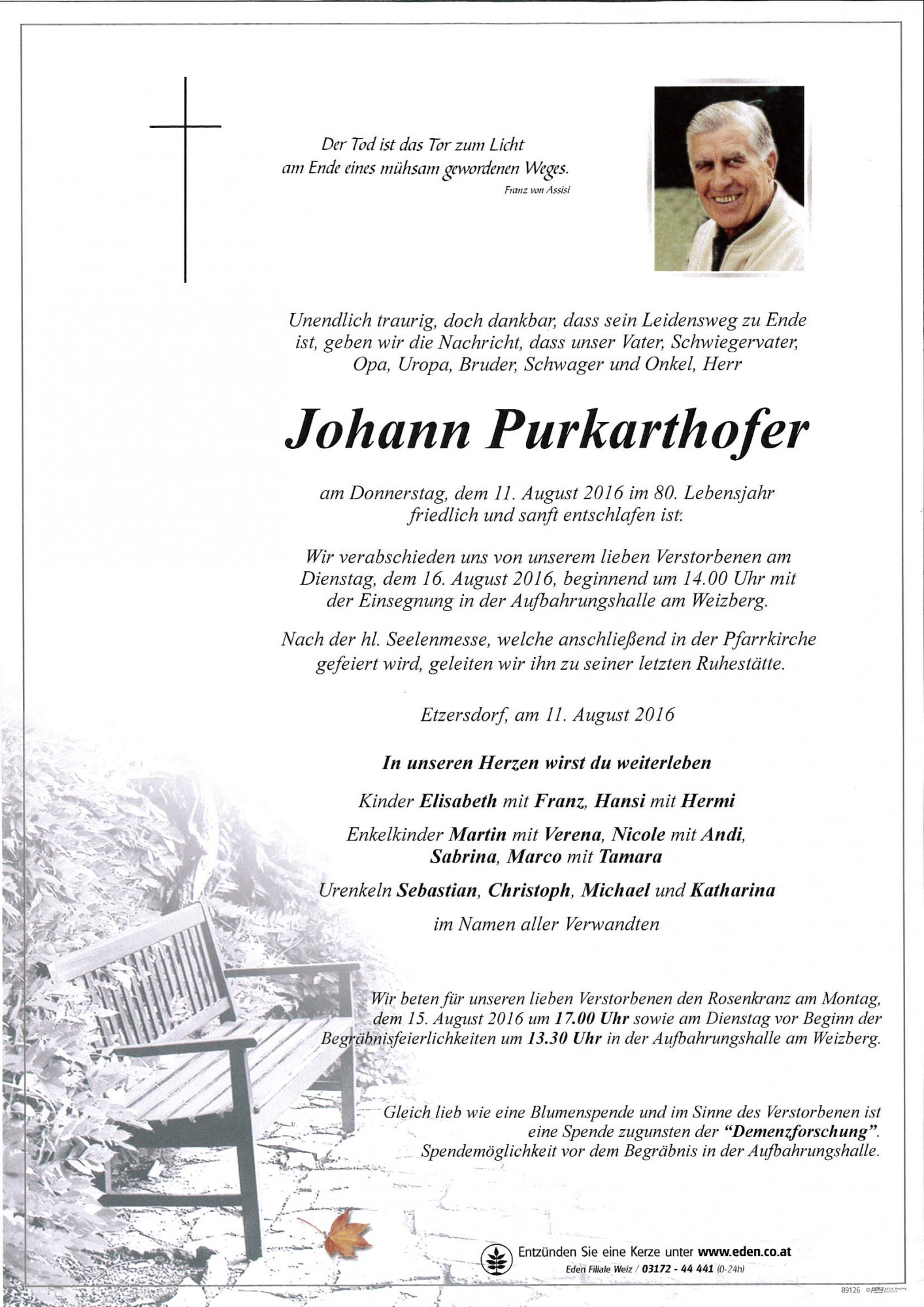 Traueranzeige von Johann Purkarthofer
