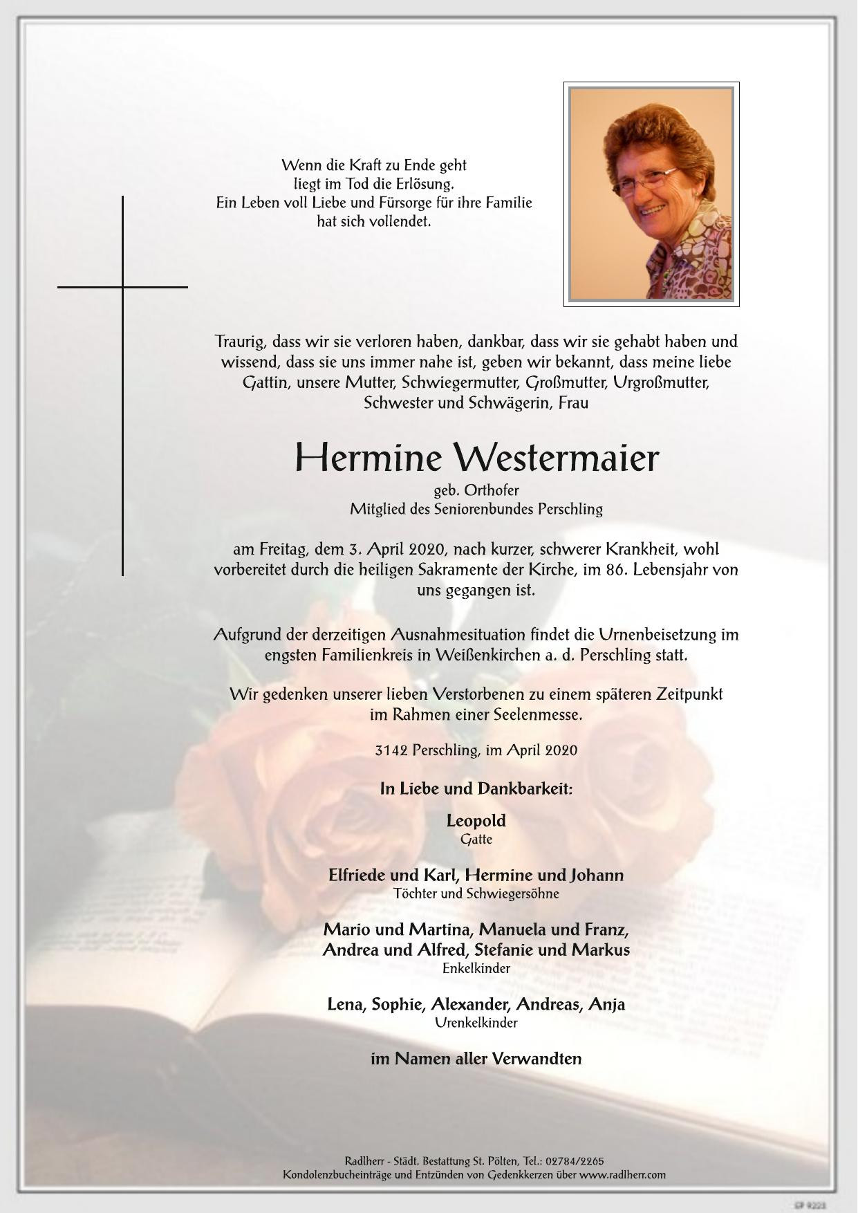 Traueranzeige von Hermine Westermaier