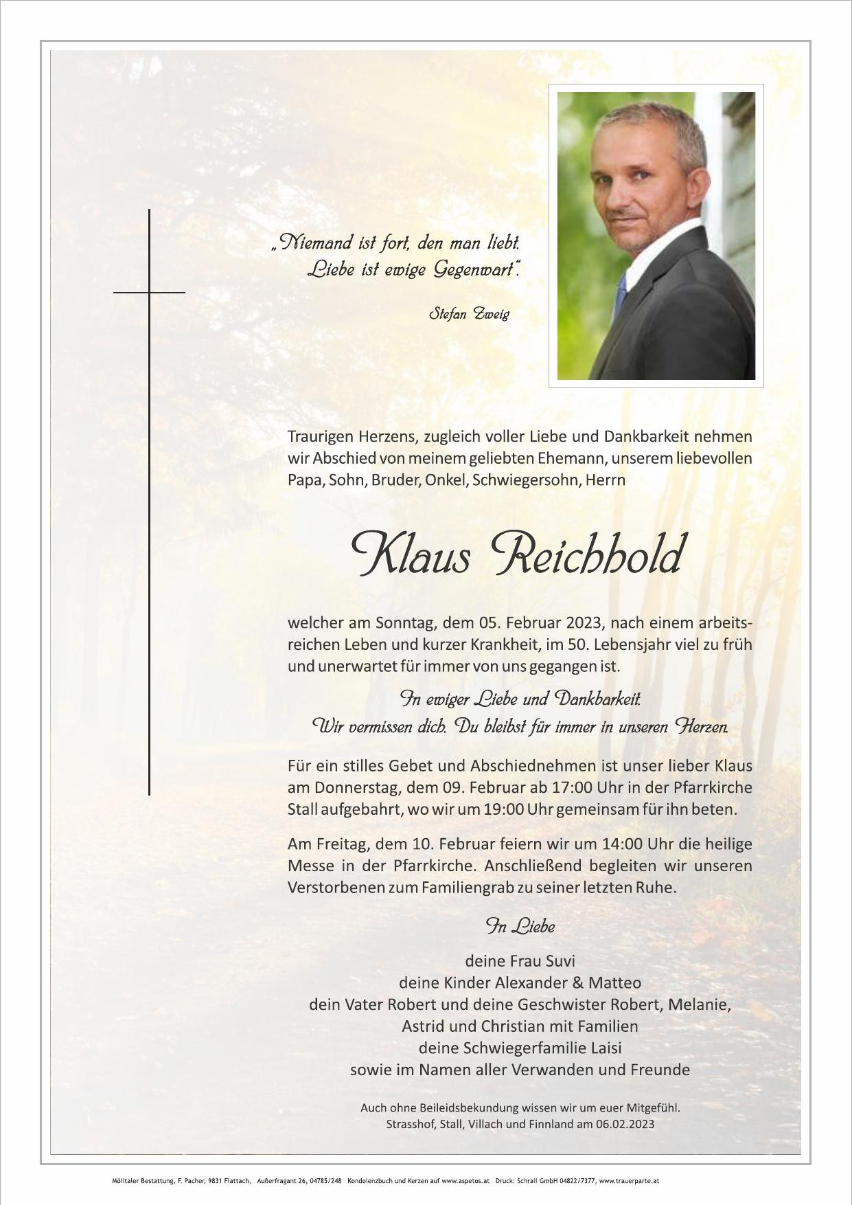 Traueranzeige von Klaus Reichhold