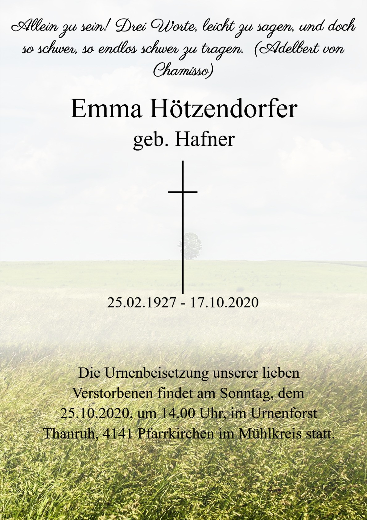Traueranzeige von Emma Hötzendorfer