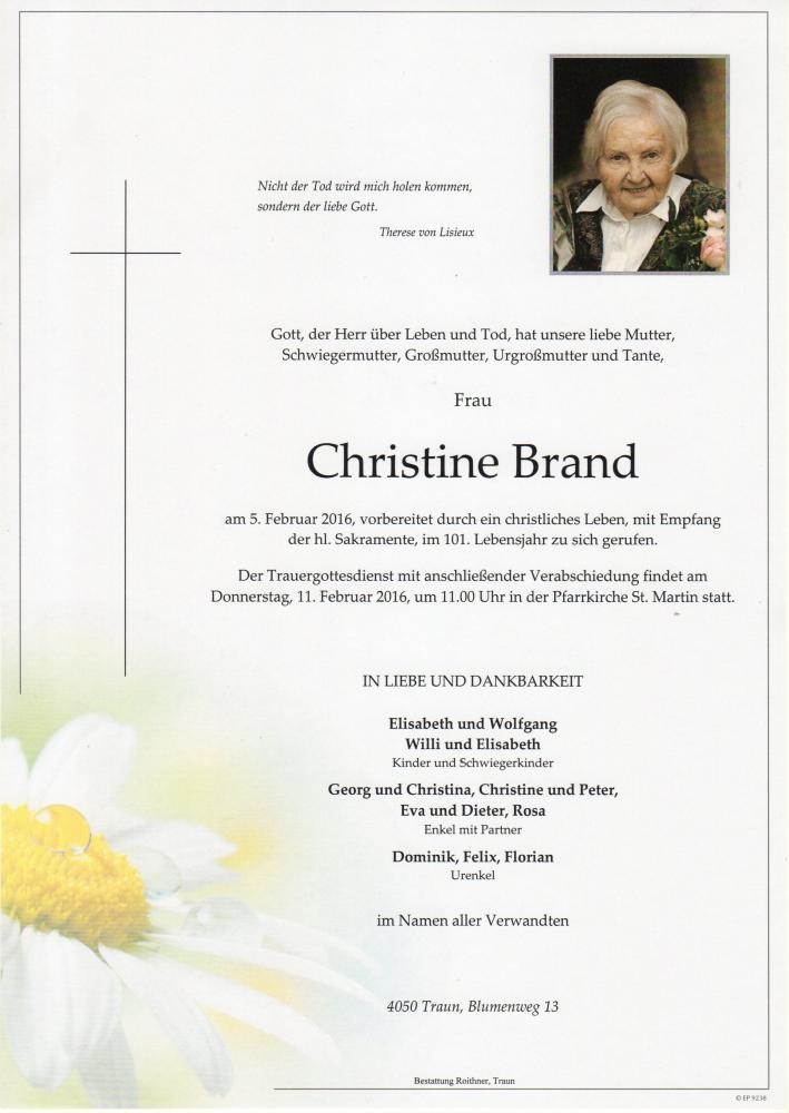 Traueranzeige von Christine Brand