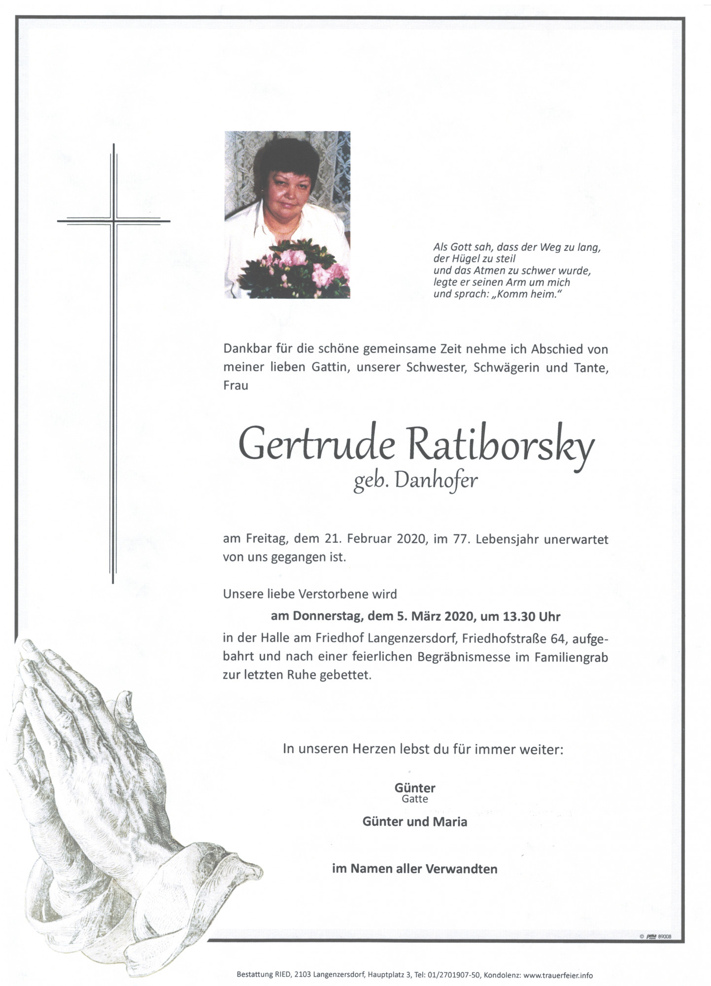 Traueranzeige von Gertrude Ratiborsky