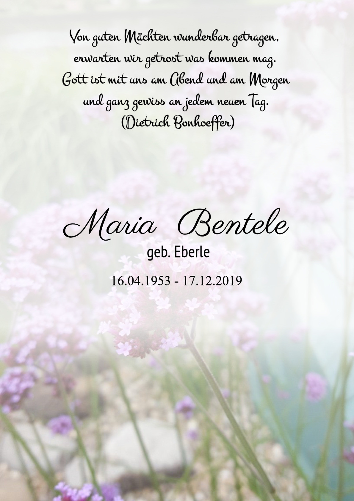 Traueranzeige von Maria Bentele