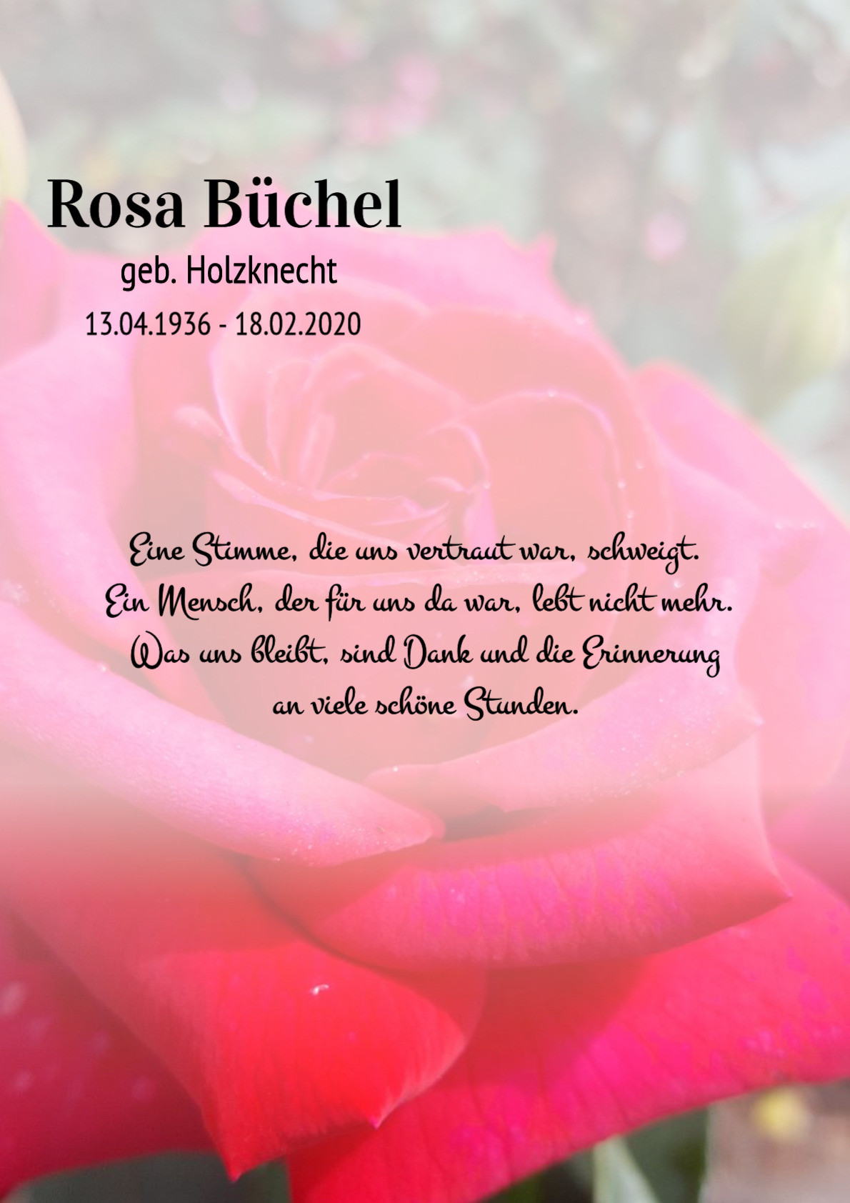 Traueranzeige von Rosa Büchel
