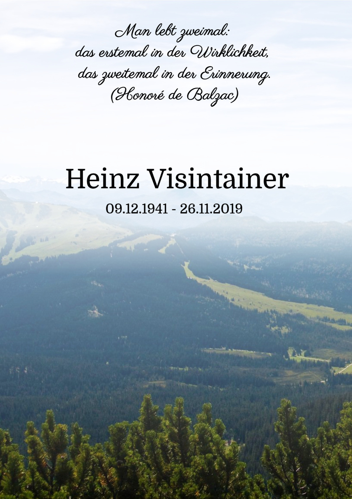 Traueranzeige von Heinz Visintainer