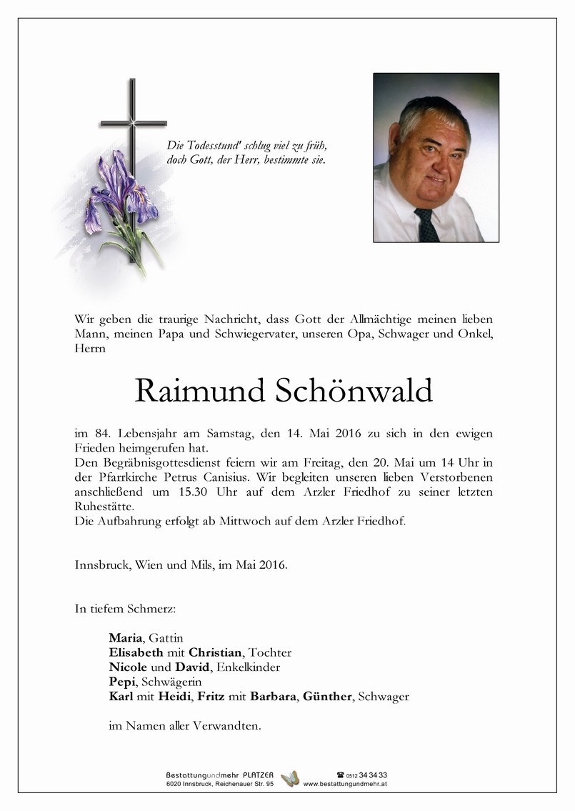 Traueranzeige von Raimund Schönwald
