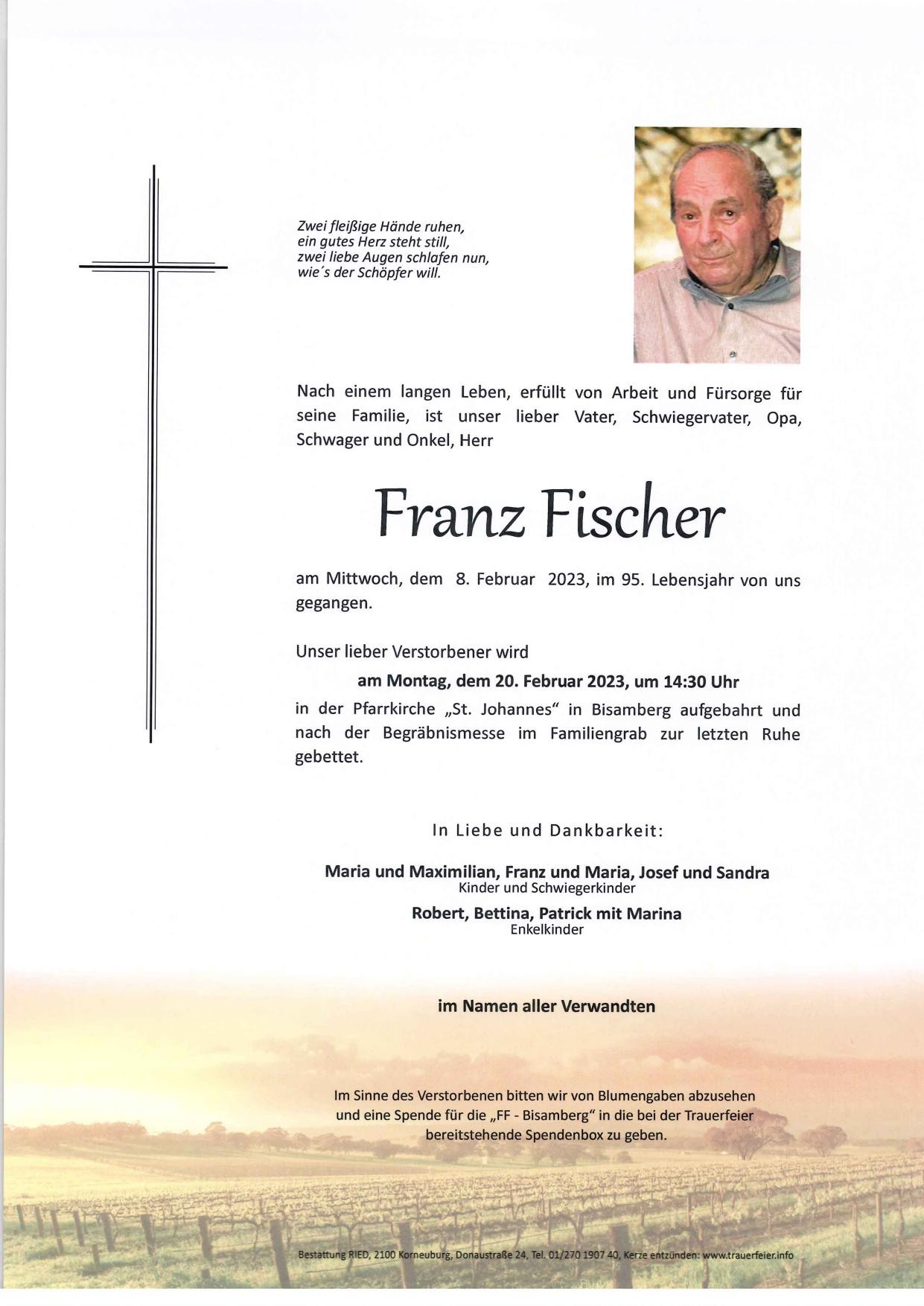 Traueranzeige von Franz Fischer